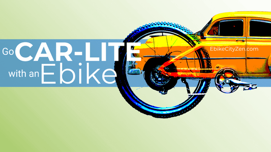 car-lite blog post cover image featuring a yellow car and an ebike wheel
