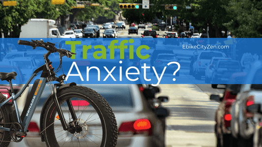 blog post cover image featuring car traffic and how ebikes help people overcome fear of cars while riding electric bikes