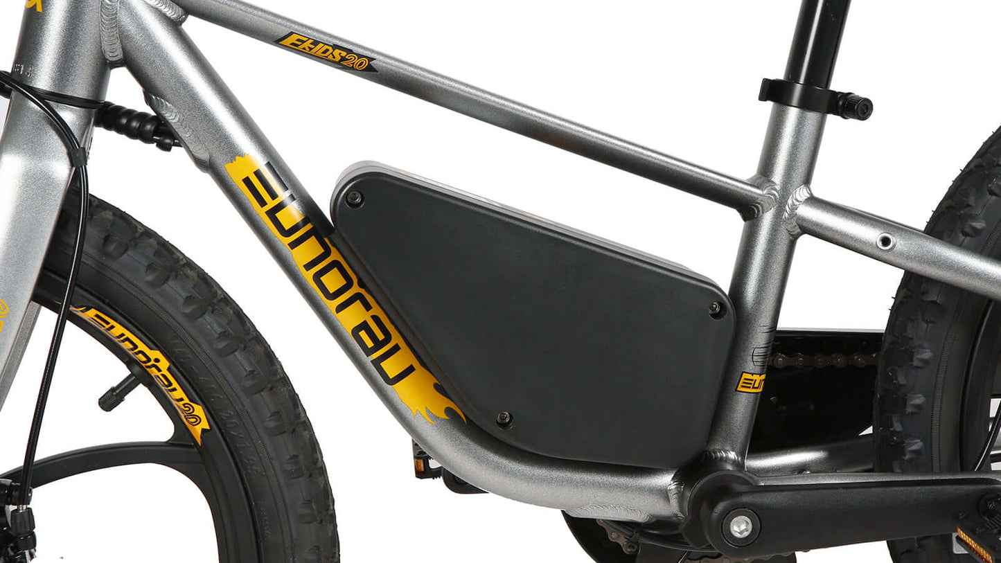 EUNORAU EKIDS-20 ebike close up battery and frame detail