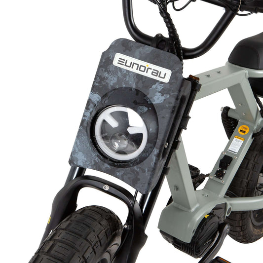 EUNORAU FLASH Fender and Lampshade Kit close up as installed on front of bike