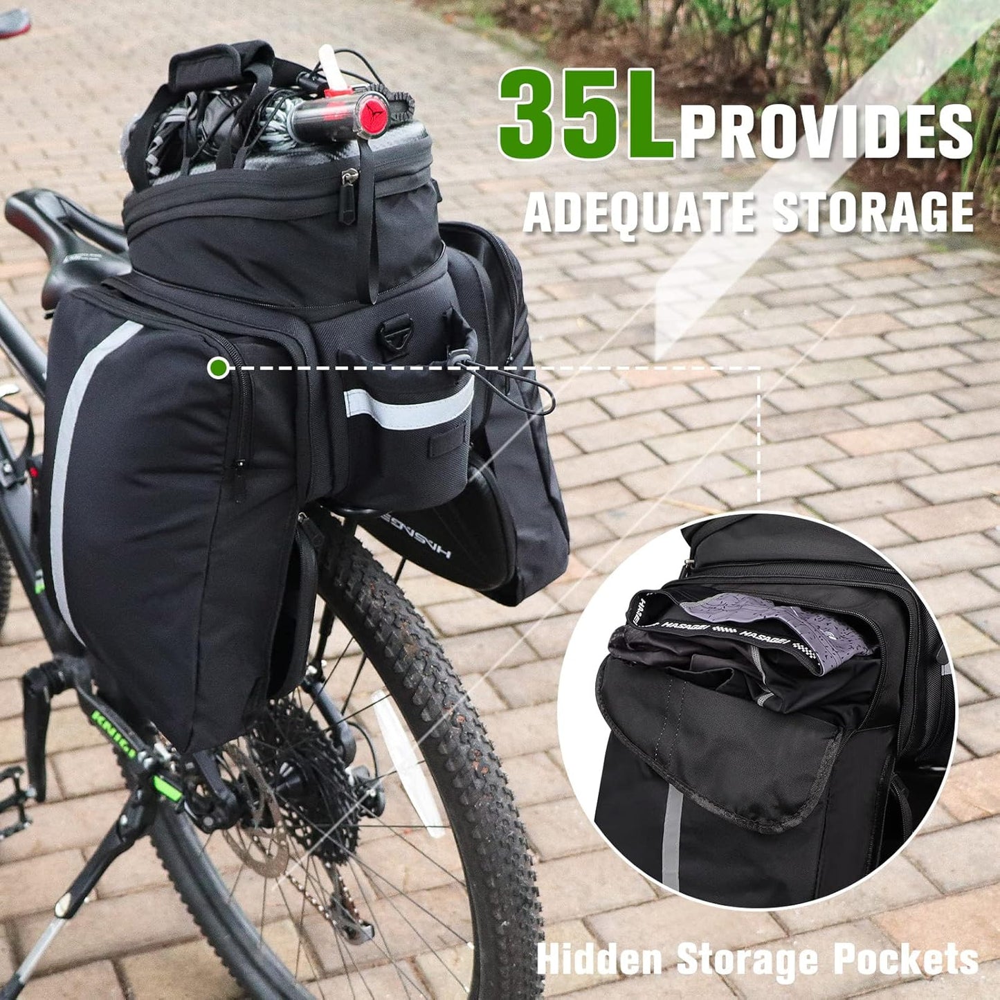 Bike Trunk with Expandable Pannier Saddle Bags for Rear Bike Racks