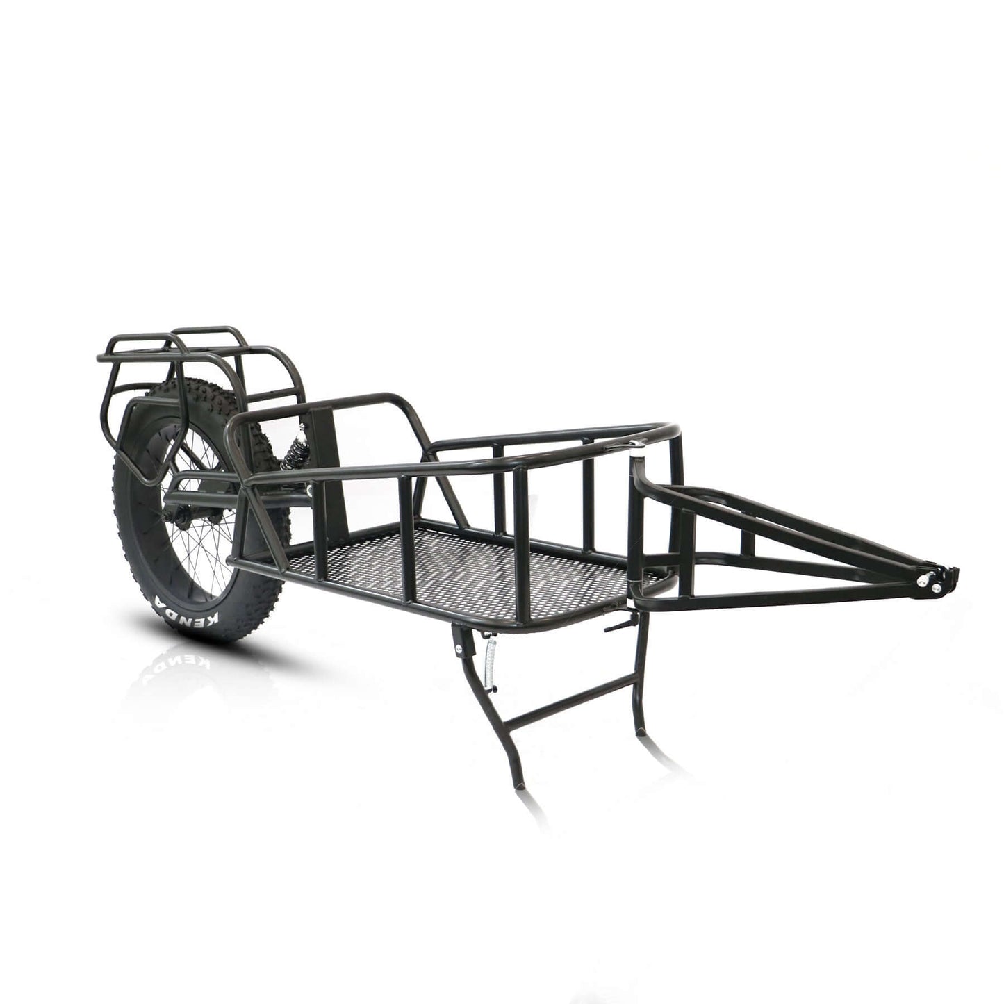 Cargo Trailer - 1 Wheel fits many Eunorau Ebikes shown with kick stand holding up the trailer