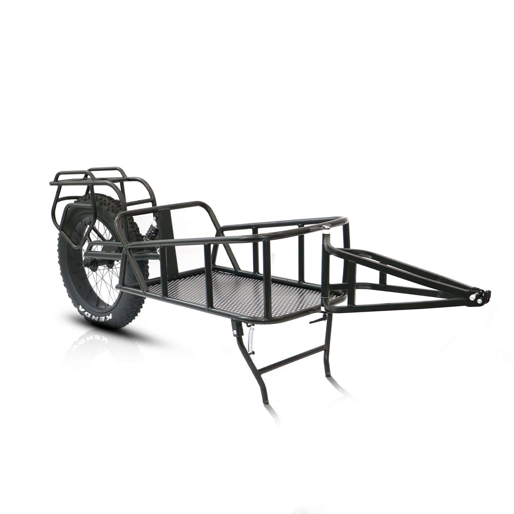 Cargo Trailer - 1 Wheel fits many Eunorau Ebikes shown with kick stand holding up the trailer