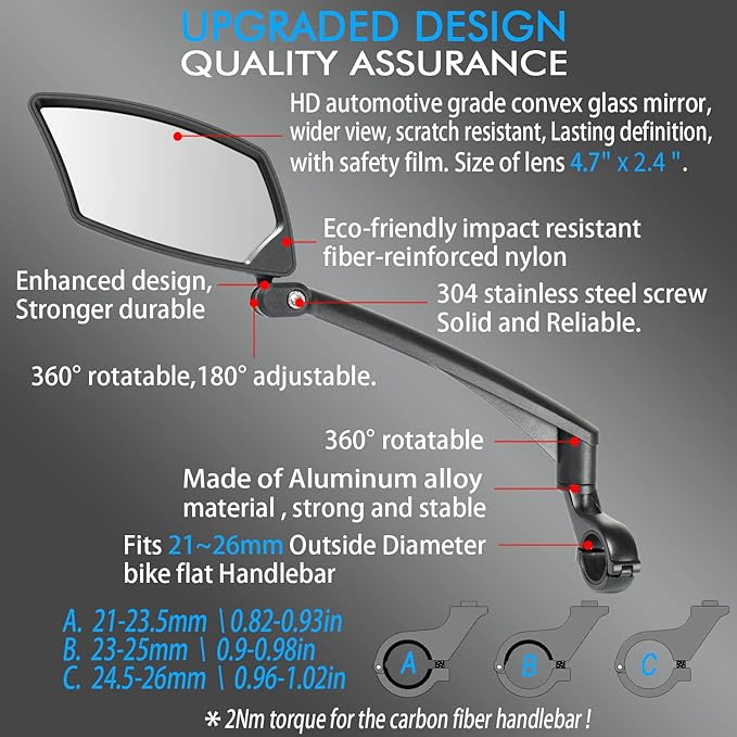 360° Adjustable Bike Mirror | HD Wide-Angle Rear View for Ebikes, Commuter, and City Bikes | Left Side