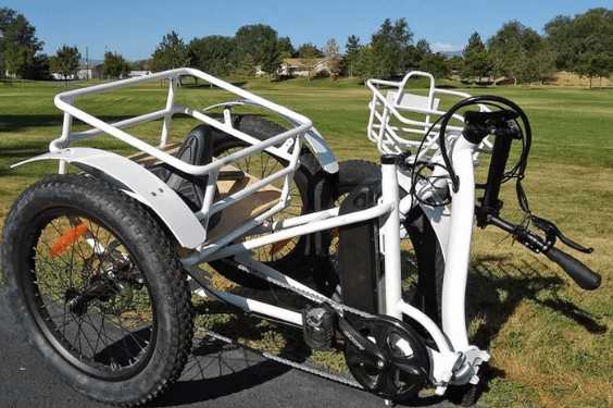 EUNORAU NEW-TRIKE showing the trike in its folded position to highlight the ease of storing the electric tricycle