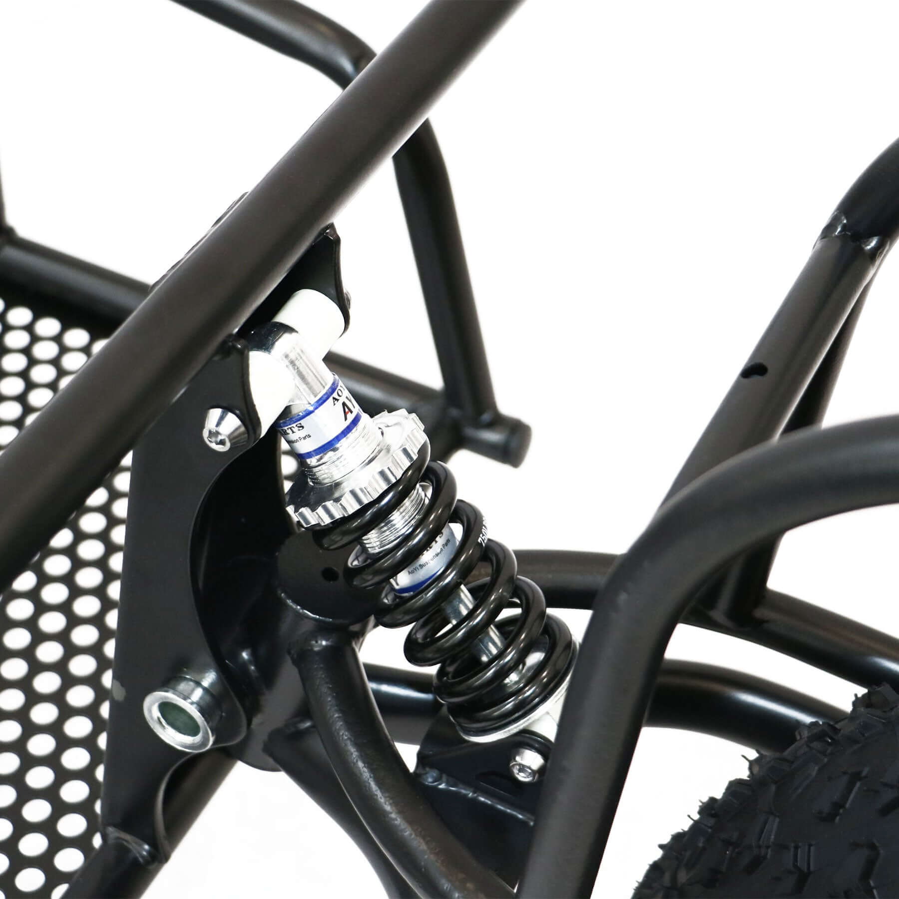 Cargo Trailer - 1 Wheel fits many Eunorau Ebikes suspension shock detail photo. allows cargo carrying with less impact to cargo
