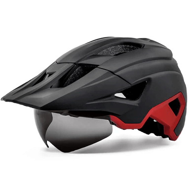 Bike Helmet with Removable Magnetic Goggles red color photo