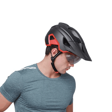Bike Helmet with Removable Magnetic Goggles worn by a model