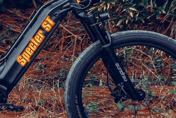 EUNORAU SPECTER-ST 2024 step-through all terrain Ebike front wheel and downtube detail