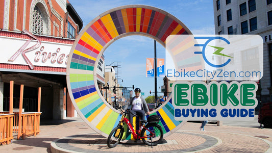 Ebike Expert Joe Borrelli with the Eunorau Meta cruiser electric bicycle at a public sculpture in Uptown Chicago