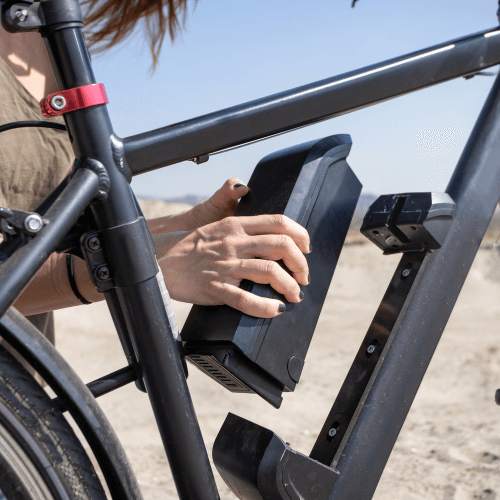 Ebike Chargers and batteries collection image depicting a removable ebike battery assembly