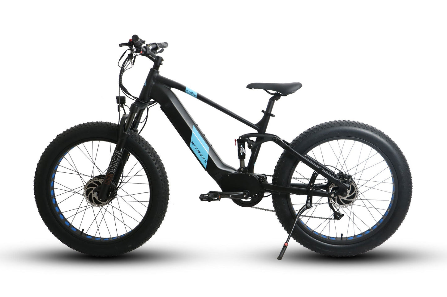 EUNORAU DEFENDER-S e-bike with fat tires, full suspension, and dual 750W motors for urban and off-road adventures