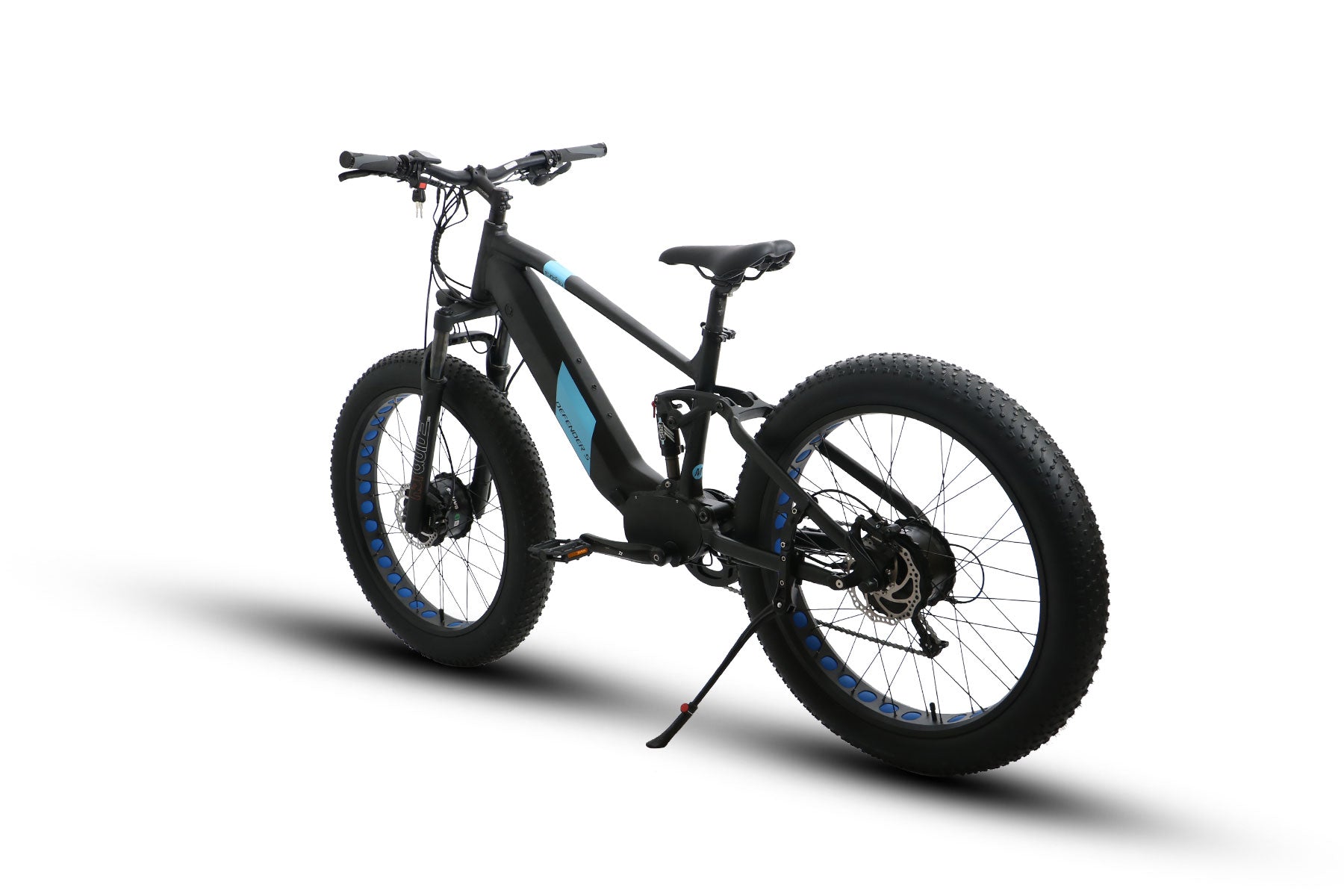 EUNORAU DEFENDER-S e-bike with fat tires, full suspension, and dual 750W motors for urban and off-road adventures