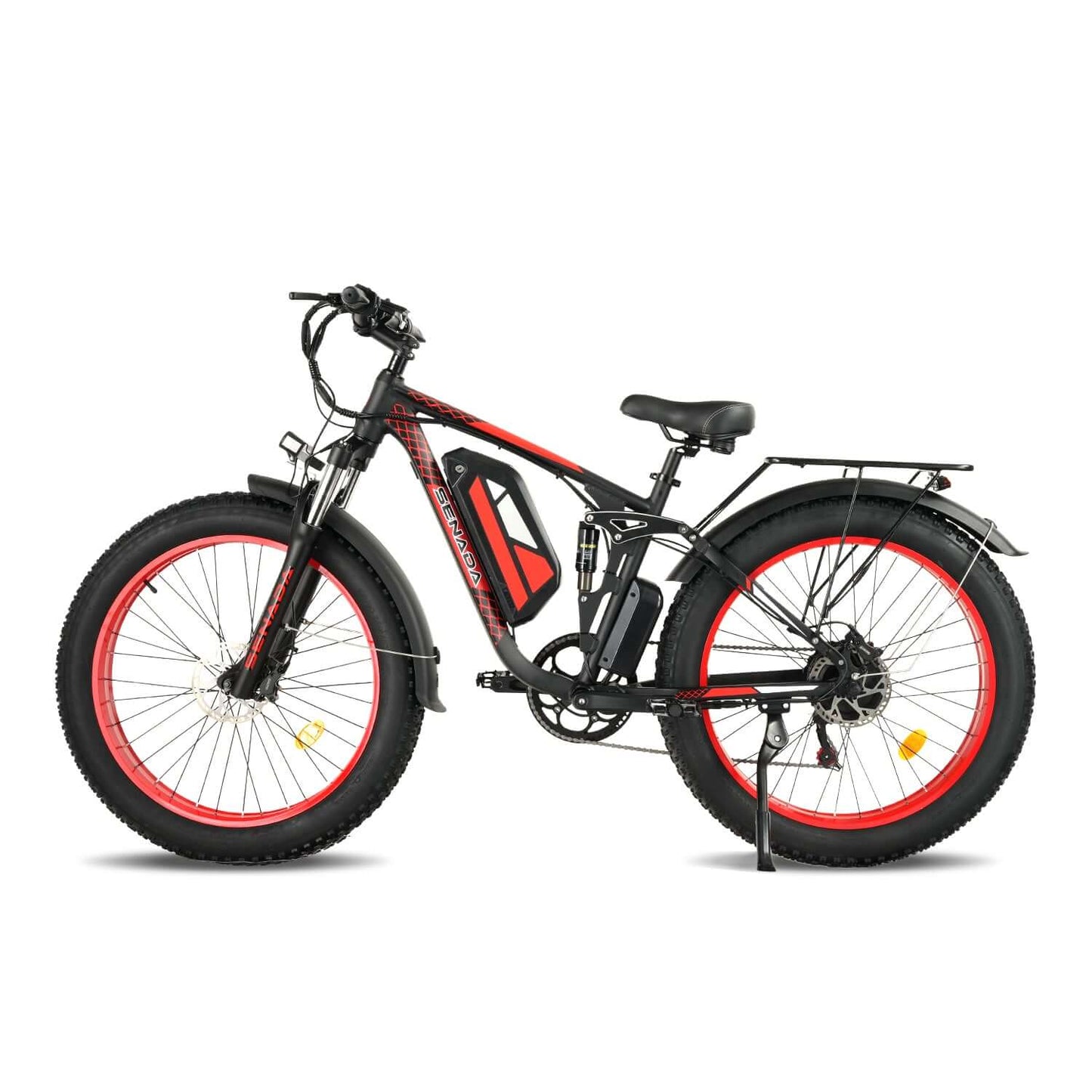 red senada viper plus 1000w rear hub motor full suspension ebike left side view