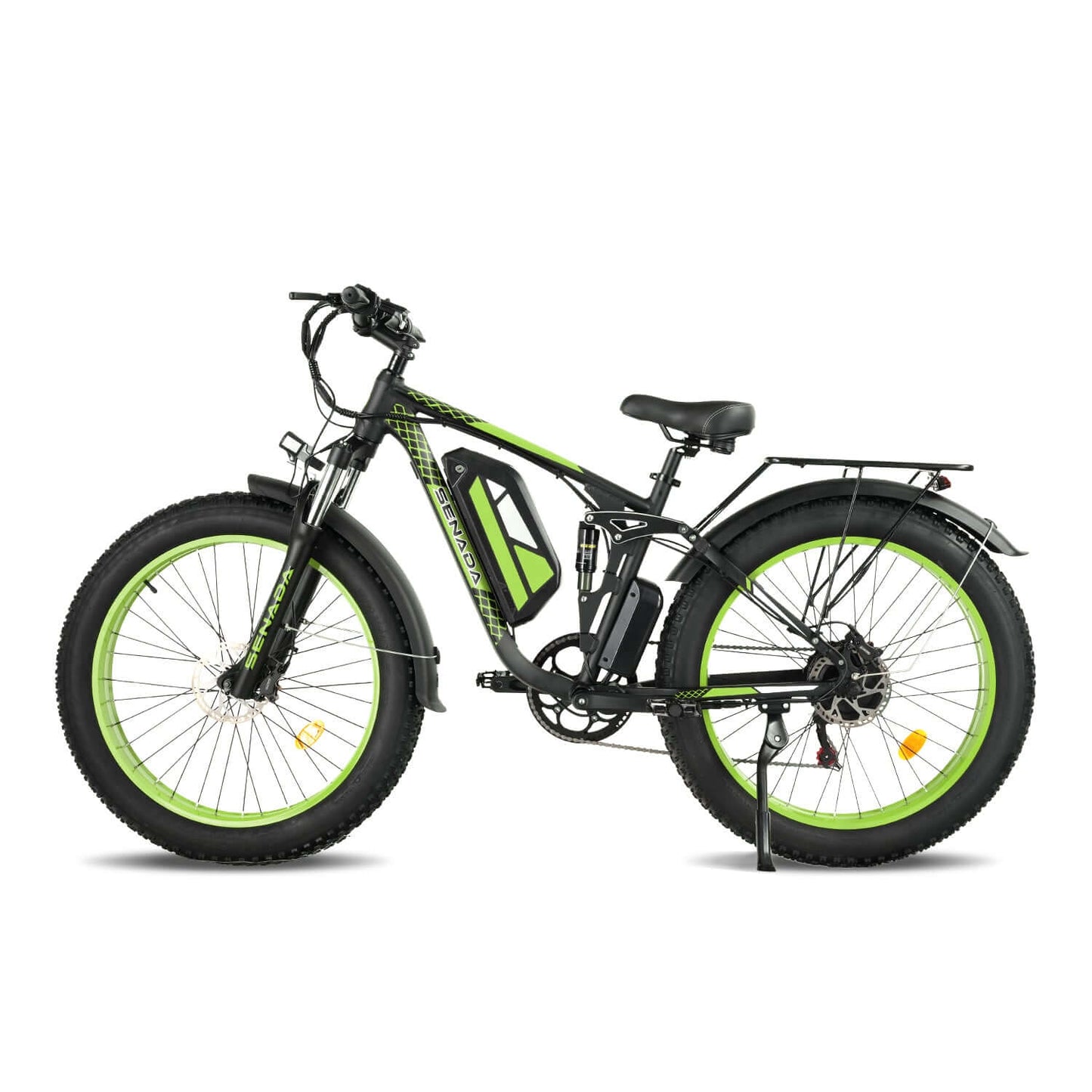 green senada viper plus 1000w rear hub motor full suspension ebike left side view