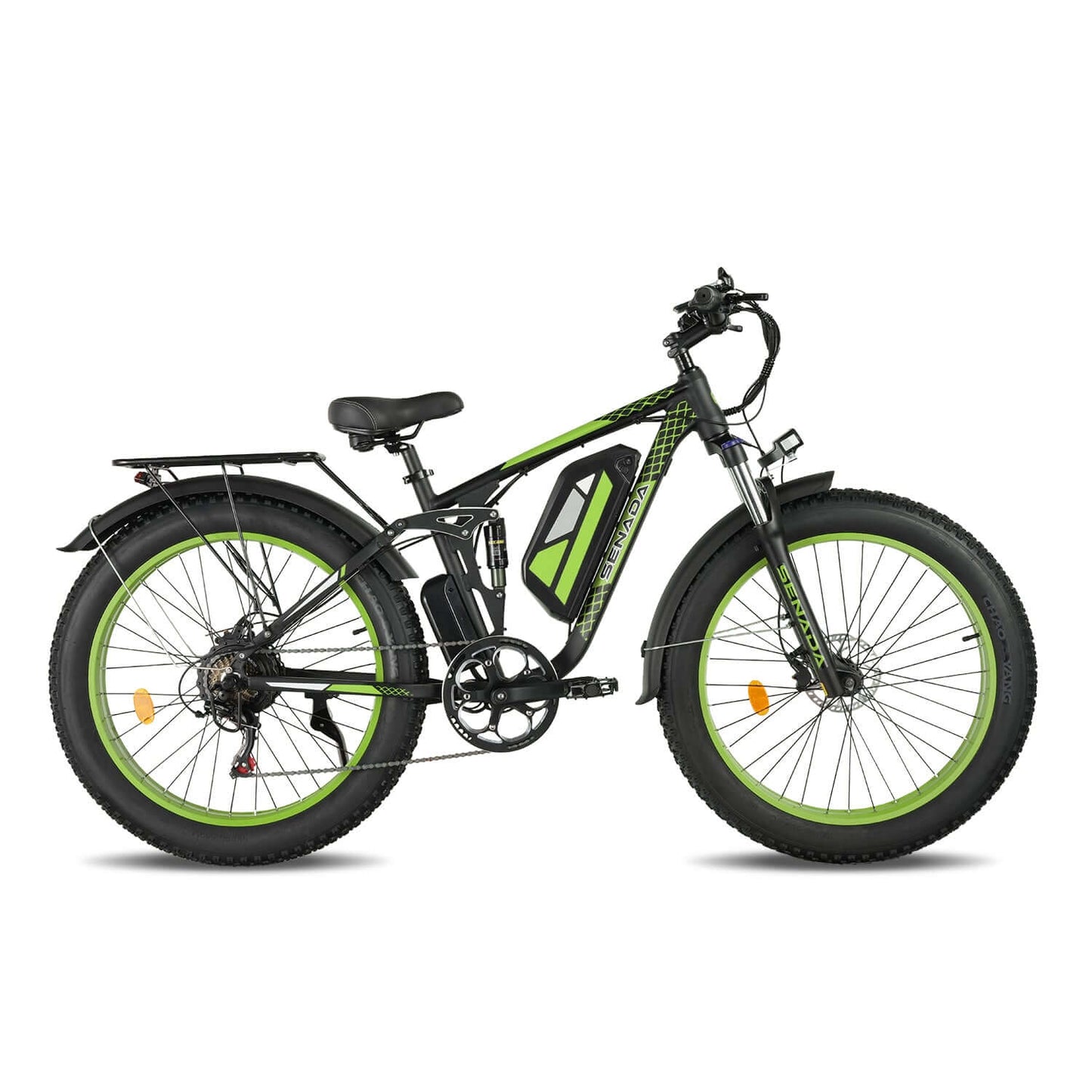 green senada viper plus 1000w rear hub motor full suspension ebike right side view