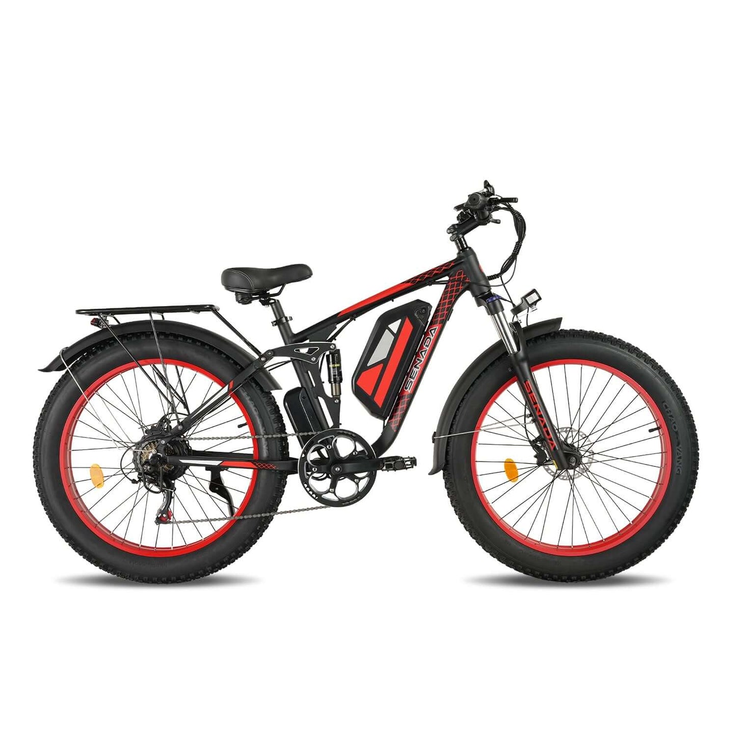 red senada viper plus 1000w rear hub motor full suspension ebike right side view