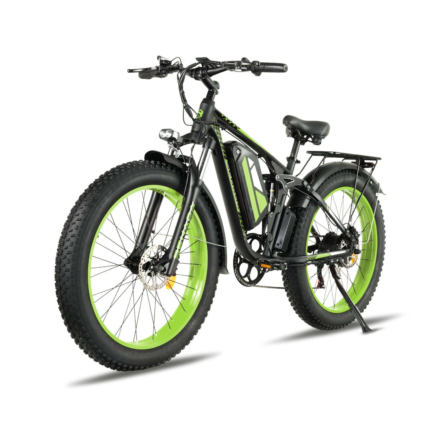 green senada viper plus 1000w rear hub motor full suspension ebike left front side view