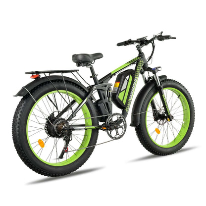 green senada viper plus 1000w rear hub motor full suspension ebike left rear side view