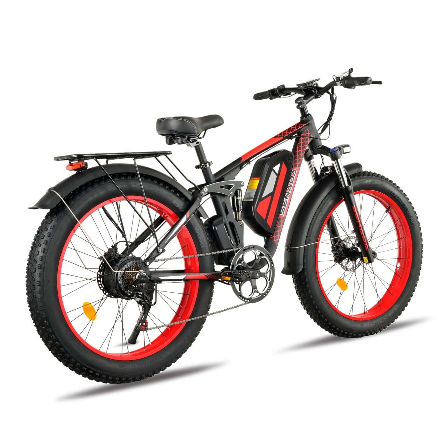 red senada viper plus 1000w rear hub motor full suspension ebike left rear side view