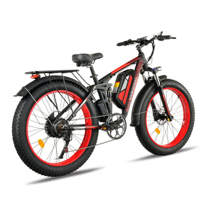 red senada viper plus 1000w rear hub motor full suspension ebike left rear side view