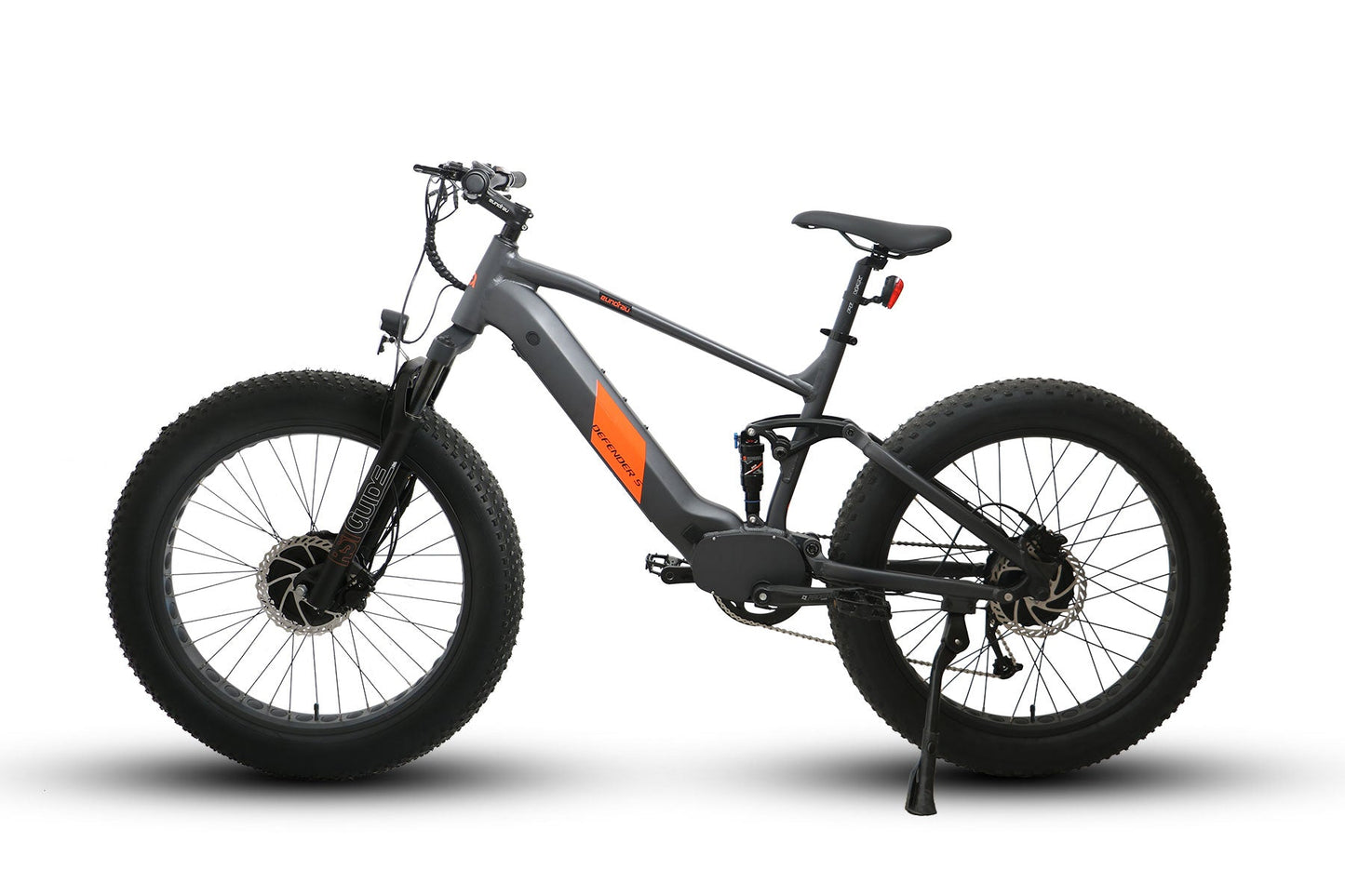 EUNORAU DEFENDER-S e-bike with fat tires, full suspension, and dual 750W motors for urban and off-road adventures