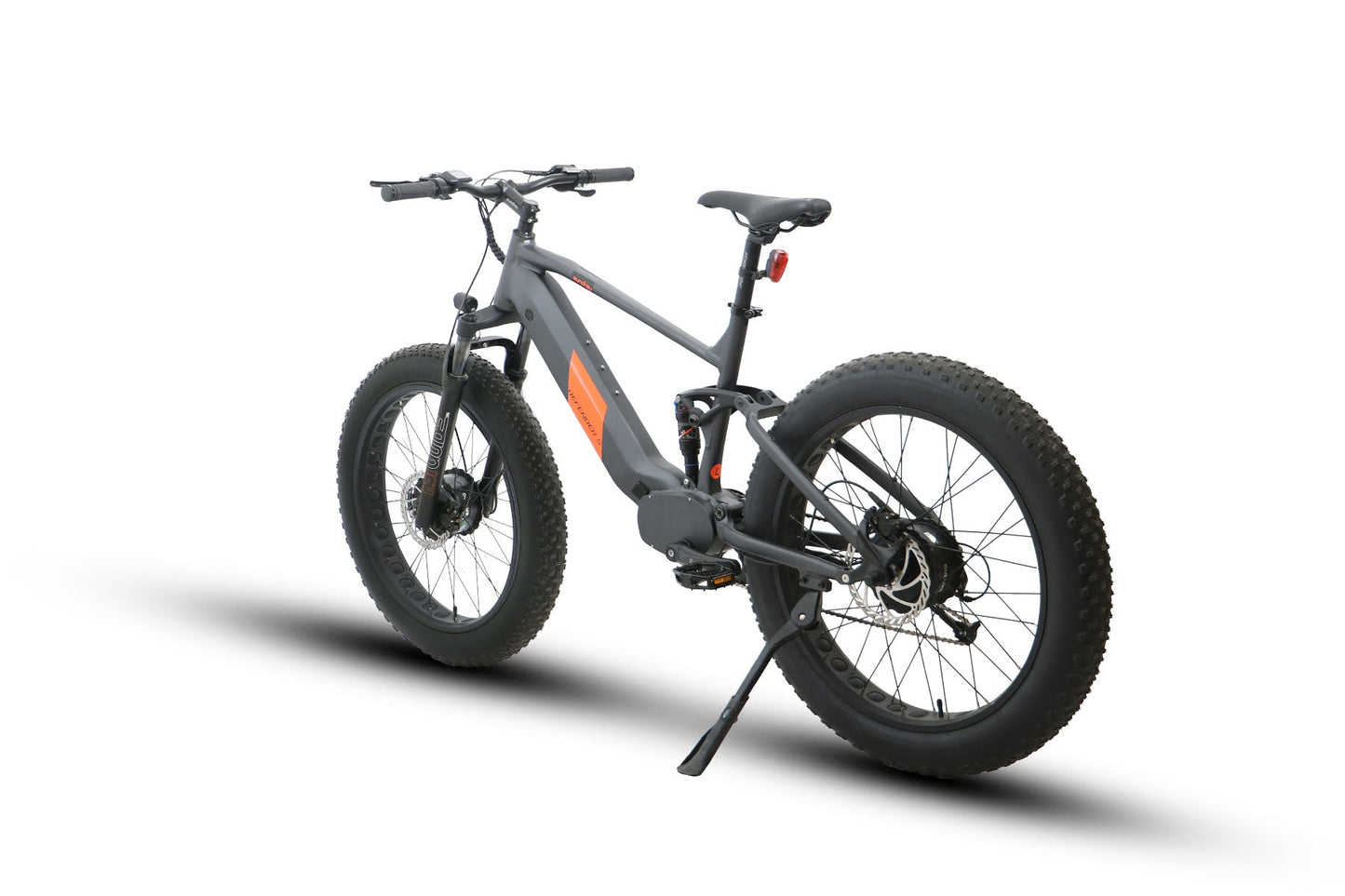 EUNORAU DEFENDER-S e-bike with fat tires, full suspension, and dual 750W motors for urban and off-road adventures