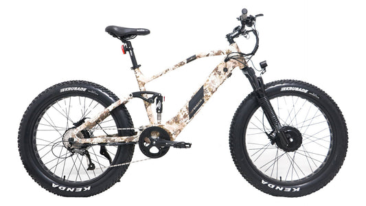 EUNORAU DEFENDER-S e-bike with fat tires, full suspension, and dual 750W motors for urban and off-road adventures.