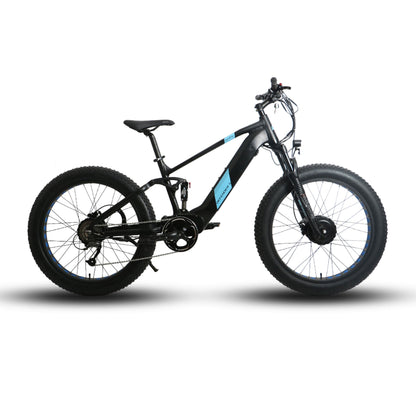 EUNORAU DEFENDER-S e-bike with fat tires, full suspension, and dual 750W motors for urban and off-road adventures