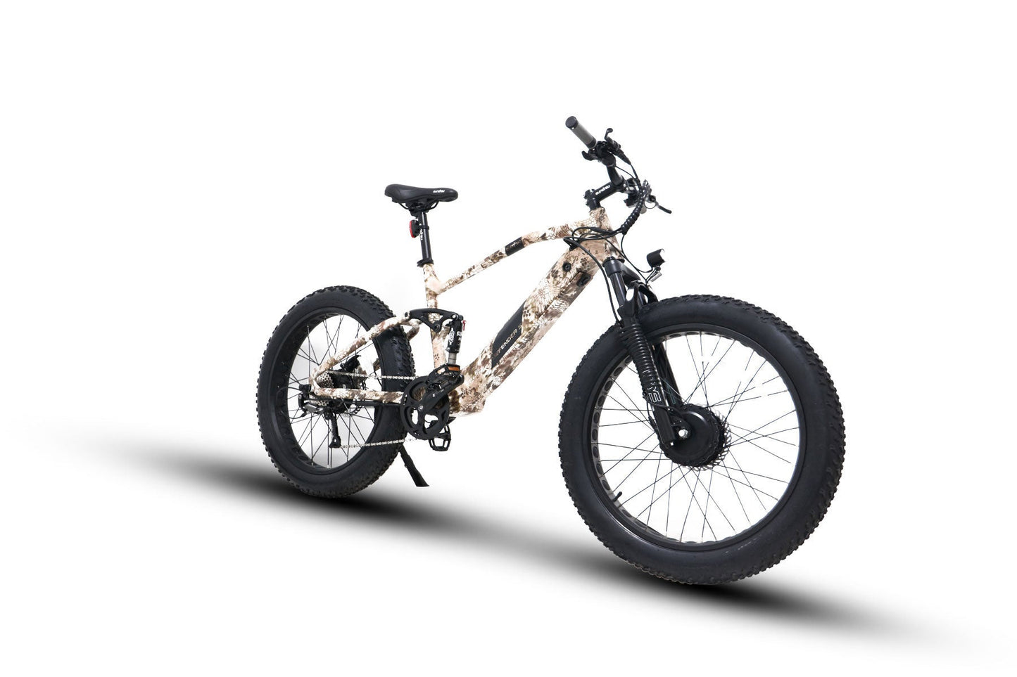 EUNORAU DEFENDER-S e-bike with fat tires, full suspension, and dual 750W motors designed for urban and off-road adventures.