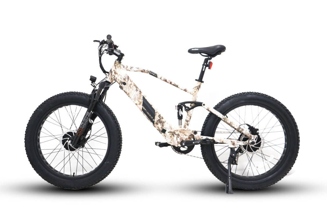 EUNORAU DEFENDER-S powerful e-bike with fat tires, full suspension, and dual 750W motors for outdoor adventures and urban riding.