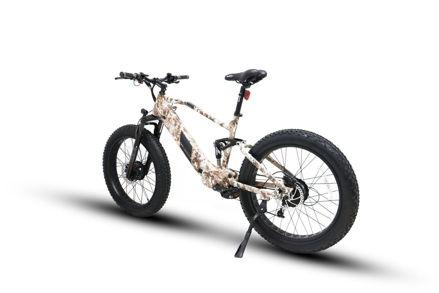 EUNORAU DEFENDER-S e-bike with fat tires, full suspension, and two 750W motors for power and torque, suitable for urban and off-road adventures