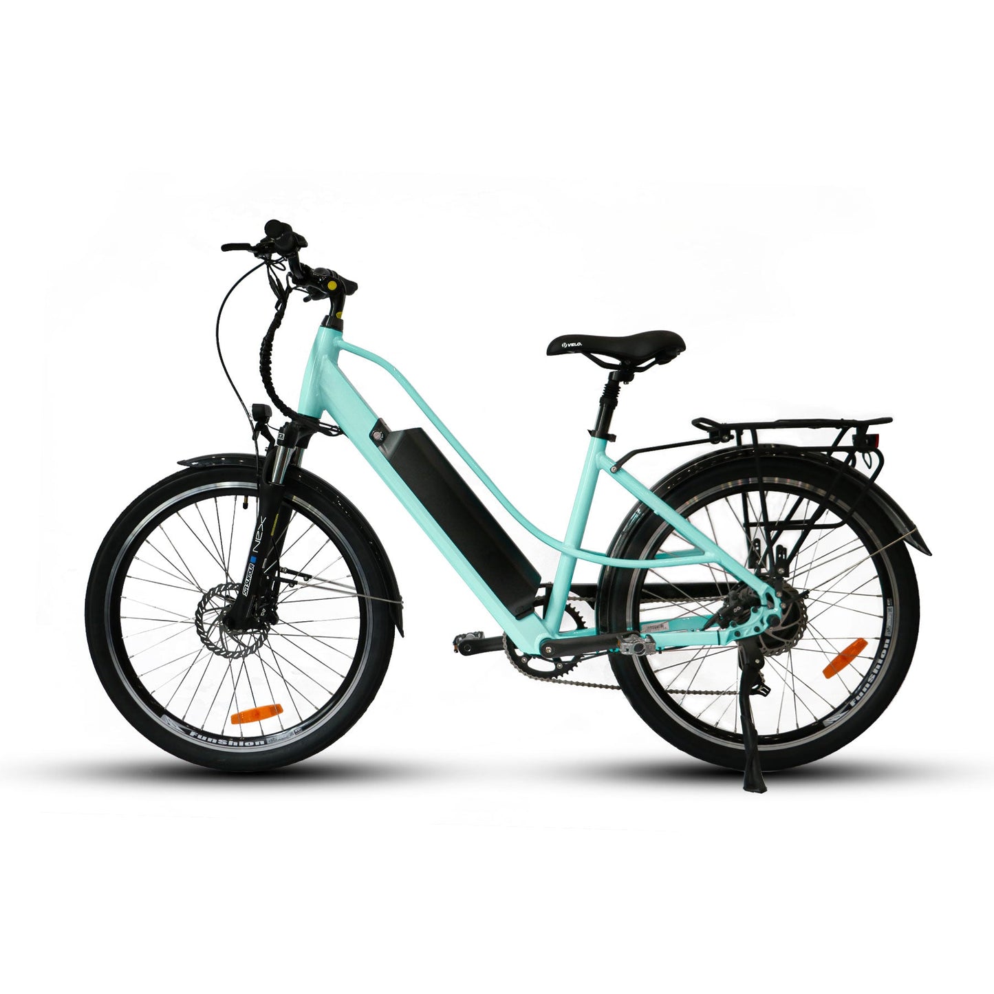 EUNORAU E-TORQUE electric city ebike with pedal assist, throttle, and LED lights, perfect for urban commuting.