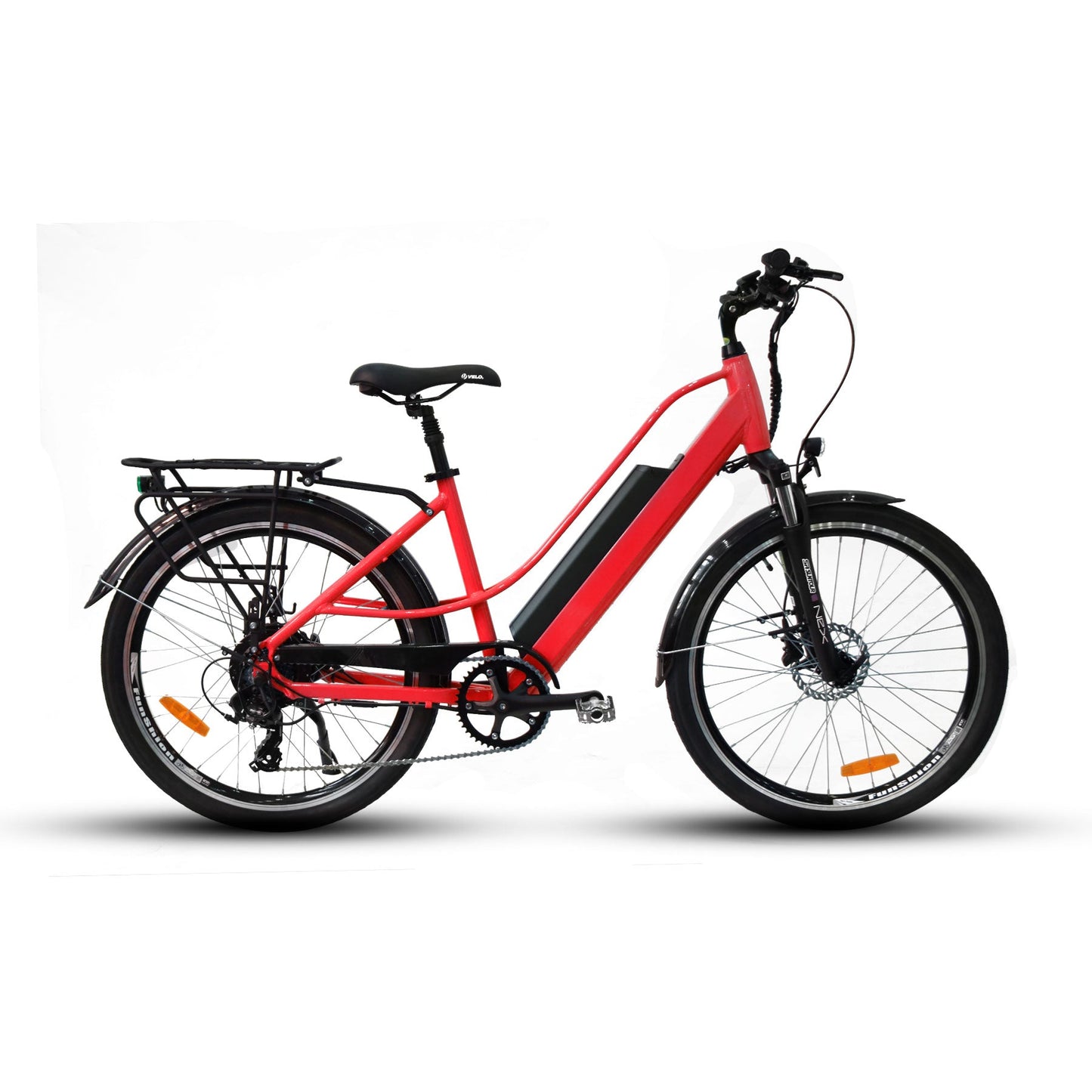 EUNORAU E-TORQUE affordable comfort city ebike with quality components, pedal assist, throttle, full-color display, and LED lights