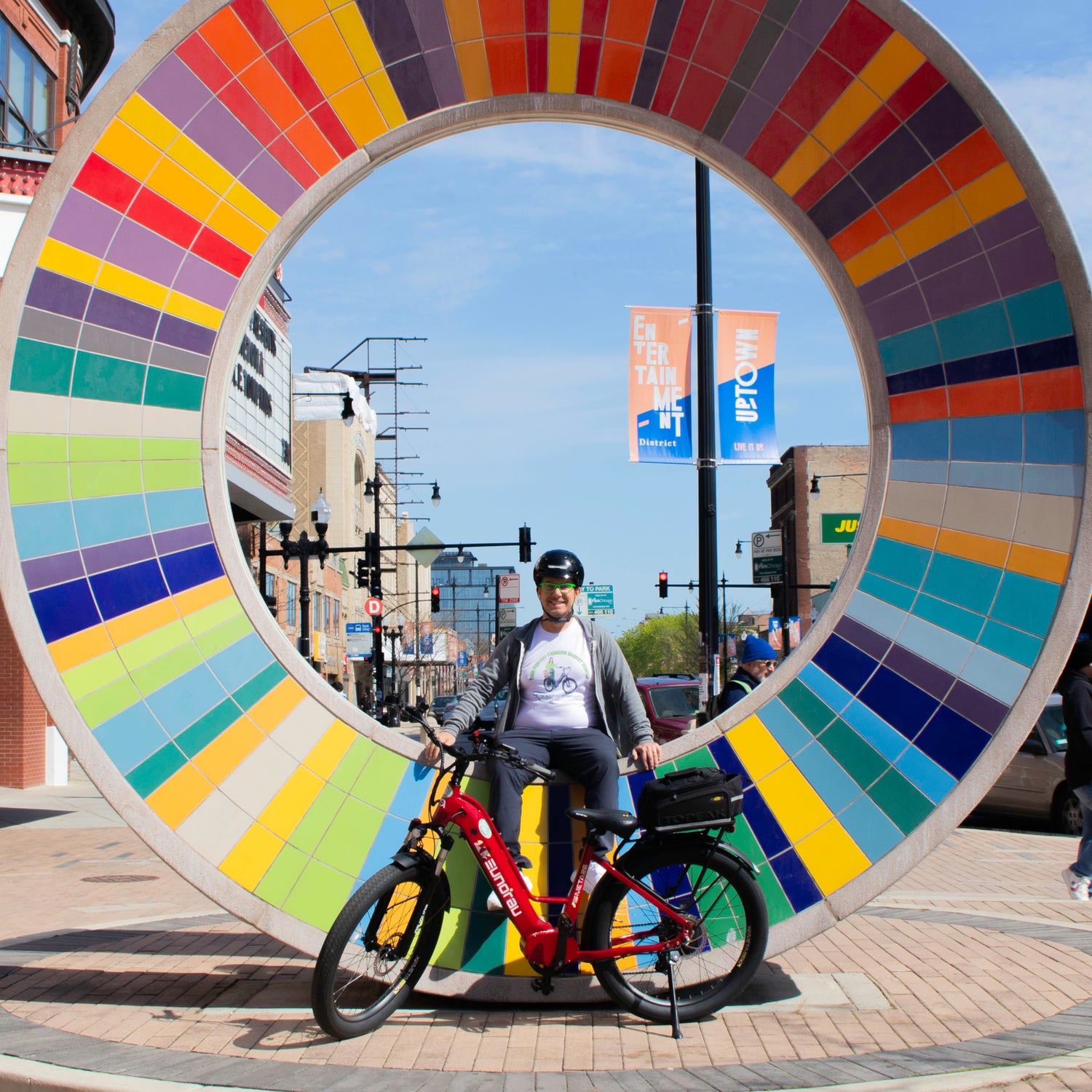EbikeCityZen owner Joe Borrelli modeling the Eunorau Meta Cruiser Ebike in the Uptown neighborhood of Chicago