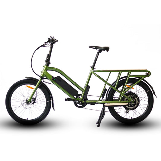 EUNORAU MAX-CARGO electric long-tail cargo ebike with throttle, pedal assist, integrated lights, fenders, and capacity of 440lbs for cargo and passengers