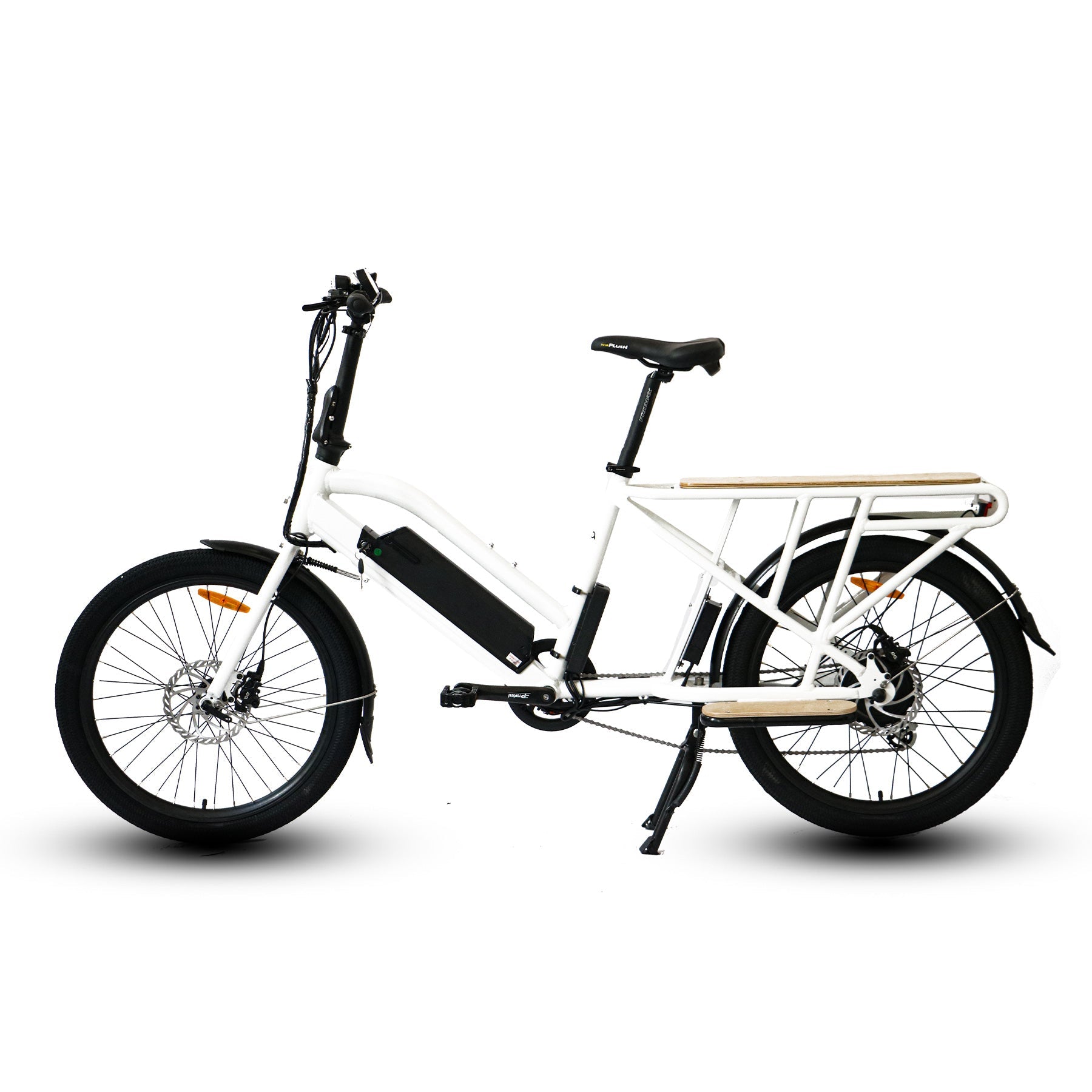 EUNORAU MAX-CARGO electric long-tail cargo ebike with pedal assist, throttle, and integrated lights, perfect for carrying up to 440lbs.