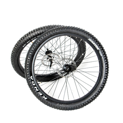 Skinny Tire Conversion Kit For Eunorau FAT-HD & FAT-HS Ebikes showing both wheels