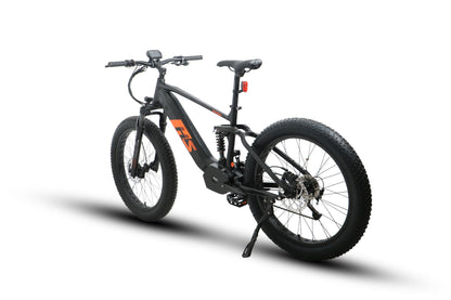 EUNORAU FAT-HS fat tire Ebike with dual suspension and mid-drive motor for adventurers, perfect for tackling steep hills and deep trails.