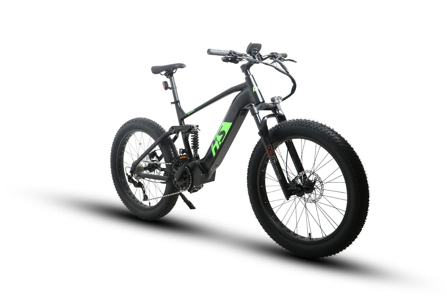 EUNORAU FAT-HS fat tire dual suspension mid-drive motor ebike for trail riding and steep hill tackling.