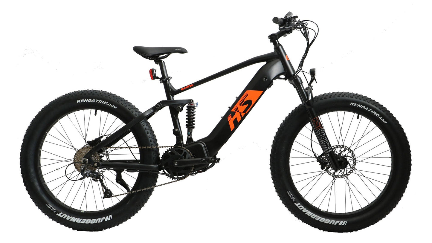 EUNORAU FAT-HS fat tire electric bike with dual suspension and mid-drive motor for steep hills and adventurous trails.