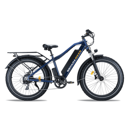 SENADA SABER PLUS electric bike with hydraulic disc brakes, advanced battery protection, and all-terrain capability.