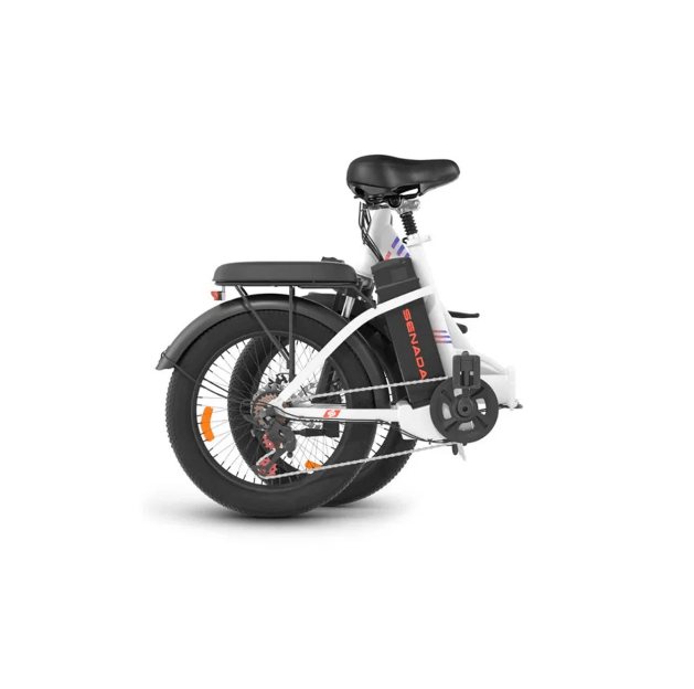 white senada austin folding ebike showing electric bicycle folded