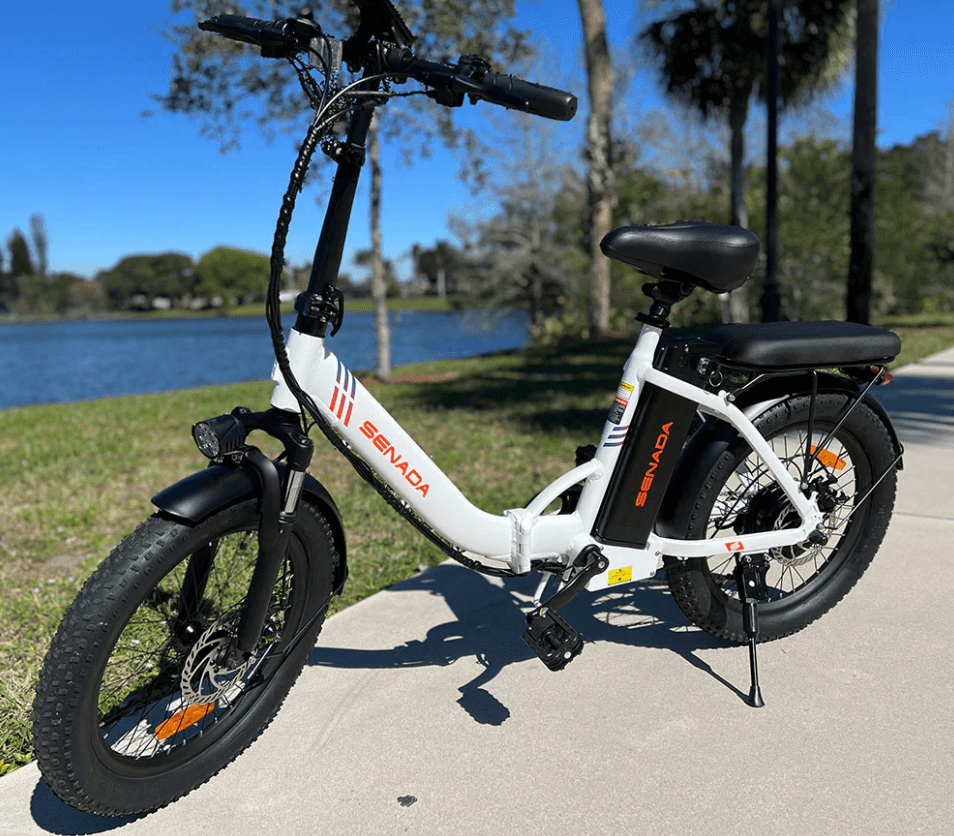 senada austin folding ebike on a bike path to demonstrate electric bicycle lifestyle