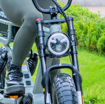 EUNORAU FLASH stylish ebike available in mid drive rear hub drive and all wheel drive front head light close up